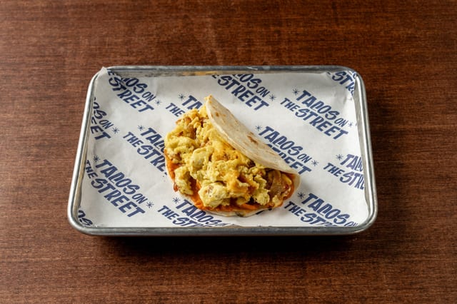 Egg & Bacon with Cheddar and Beans - Breakfast Taco..