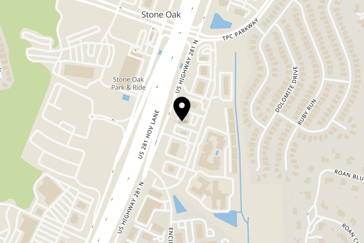 Map showing the location of Tacos On The Street on 22026 US-281 #101 in San Antonio
